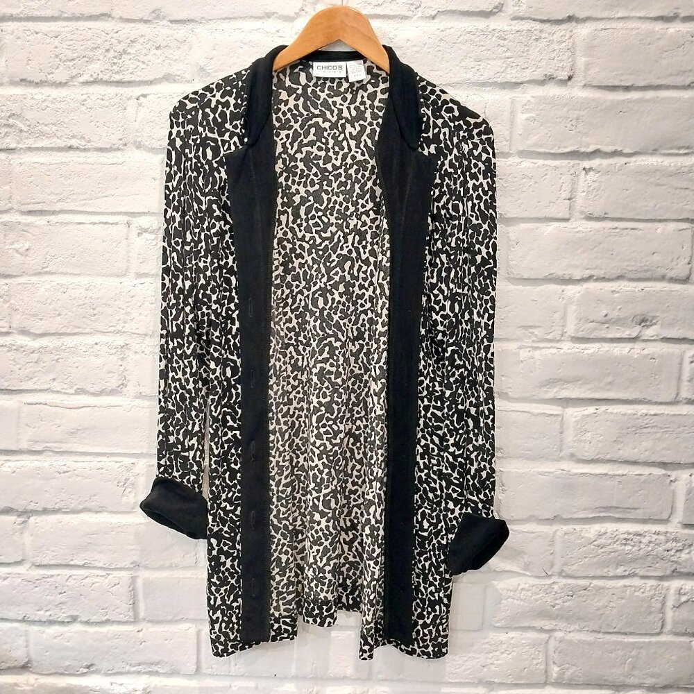 Chico's Travelers 2 Long Cardigan Womens Large 12 Patterned Long Sleeve Sweater